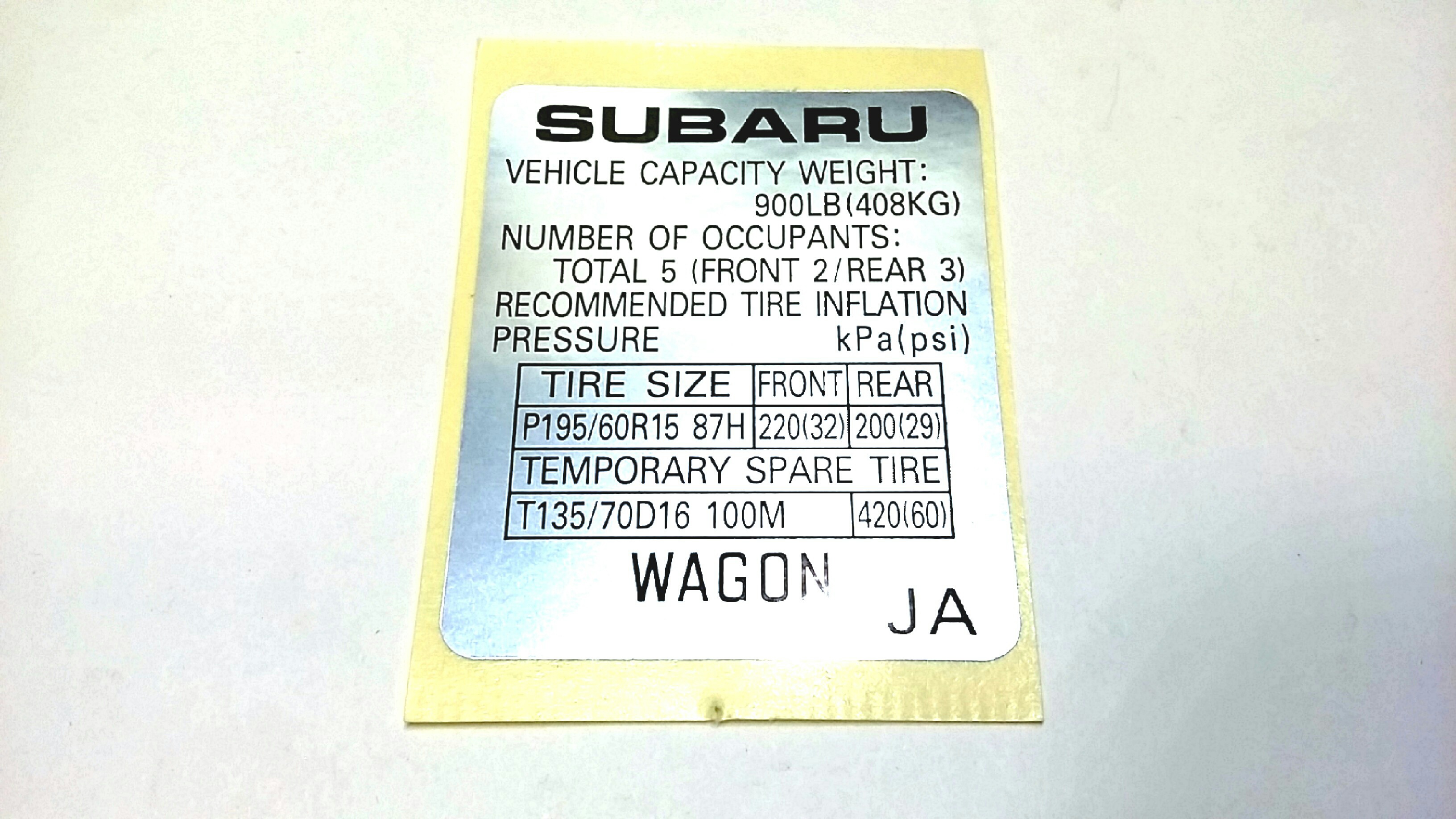 Subaru Impreza Engine Decal Tire Information Label Label 28181fe200 Hodges Subaru Ferndale Mi